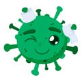 Green coronavirus with a toilet paper. ÃÂ¡ovid-19. Funny cartoon character with emotion. Glad, smile. Vector illustration isolated