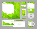 Green corporate identity template with polygons