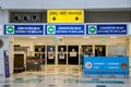 Green corridor of customs inspection in the arrivals area of Antalya airport