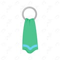 A green cotton towel hangs on a circular towel holder. Vector illustration.