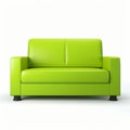 Vibrant Green Leather Couch On White Background