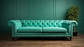 A green couch in a room. Generative AI. Royalty Free Stock Photo