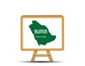 Green country map of saudi arabia with a sword and flag text. Vector illustration