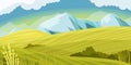 Green Countryside Hills with Distant Mountain Peaks Horizontal Landscape Vector Illustration Royalty Free Stock Photo