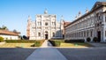 green court and church of Certosa di Pavia Royalty Free Stock Photo