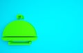 Green Covered with a tray of food icon isolated on blue background. Tray and lid sign. Restaurant cloche with lid Royalty Free Stock Photo