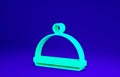 Green Covered with a tray of food icon isolated on blue background. Tray and lid sign. Restaurant cloche with lid Royalty Free Stock Photo