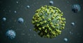 Green COVID-19 Corona Influenza Virus Molecule with Blue Contrast Molecules - nCOV Coronavirus Pandemic Illustration Royalty Free Stock Photo