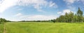 Green Cow or Horse Pasture. Green Grass Field in Summertime without Animals -Panorama Royalty Free Stock Photo
