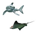 Shark and fish stingray. Isolated realistic illust Royalty Free Stock Photo