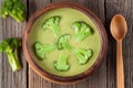 Green cream of broccoli soup vegetarian healthy Royalty Free Stock Photo