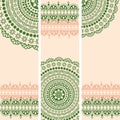 Green and cream oriental henna mandala vertical banners