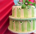 Green and cream striped wedding cake Royalty Free Stock Photo