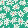 Green with creamy white simple daisy like florals seamless pattern background design. Royalty Free Stock Photo