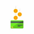 Green Credit card, Earn Money, Bank card, Coin, Finance,  Business, Vector, Flat icon , Falling coins, falling money, flying gold Royalty Free Stock Photo