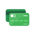 Green credit card. Online payment. Cash withdrawal. Financial operations.Shopping. Flat style icon with long shadow