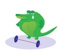 Green crocodile athlete crying in front of a barbell