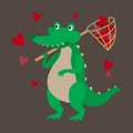Green crocodile catches hearts