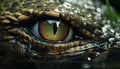 Green crocodile staring, reflecting danger in its animal markings generated by AI