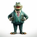 Green Crocodile In A Suit: Imaginative Caricature Illustration