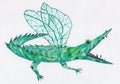 Green crocodile with transparent wings