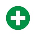 Green cross isolated vector medical or pharmacy icon sign or symbol. Medicine services. Vector flat medical care illustration.