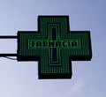 Green cross pharmacy sign. European pharmacy store. Royalty Free Stock Photo