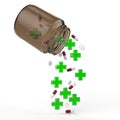 Green cross and pills falling Royalty Free Stock Photo