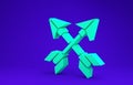 Green Crossed arrows icon isolated on blue background.  3d illustration 3D render Royalty Free Stock Photo