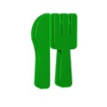 Green Crossed knife and fork icon isolated on transparent background. Cutlery symbol. Royalty Free Stock Photo