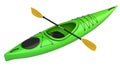 Green crossover kayak with yellow paddle. 3D render, isolated on white background. Royalty Free Stock Photo