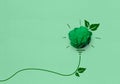 Green crumpled paper light bulb on green background, Corporate Social Responsibility CSR, eco-friendly business and Royalty Free Stock Photo