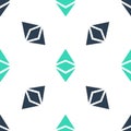 Green Cryptocurrency coin Ethereum classic ETC icon isolated seamless pattern on white background. Digital currency. Blockchain