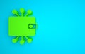 Green Cryptocurrency wallet icon isolated on blue background. Wallet and bitcoin sign. Mining concept. Money, payment