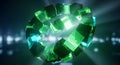 Green crystal cube structure with blurred background Royalty Free Stock Photo