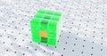 A green cube made of smaller cubes with an orange component sits on a white background Royalty Free Stock Photo