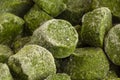 Green cubes of frozen spinach Royalty Free Stock Photo