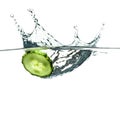 Green cucumber slice splashing in the water Royalty Free Stock Photo