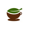 Green Cup or Coffee Leaf Vector Logo Design