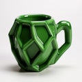 Cubist Faceted Green Mug With Cartoonish Elements