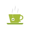 Green cup and saucer-flat icon.A mug with a tea bag and a green Royalty Free Stock Photo