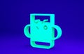 Green Cup of tea and leaf icon isolated on blue background. Minimalism concept. 3d illustration 3D render Royalty Free Stock Photo