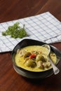 Green curry with fish ball. Thai food. Royalty Free Stock Photo