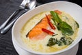 Green curry with grilled salmon Royalty Free Stock Photo