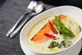 Green curry with grilled salmon Royalty Free Stock Photo