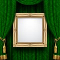 Green curtain with a gold frame Royalty Free Stock Photo