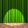 Green curtain stage with a spot light
