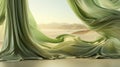 A green curtains in a desert