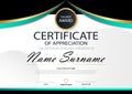 Green curve elegance horizontal certificate with Vector illustration ,white frame certificate template