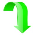 Green curved DOWN arrow. 3d icon